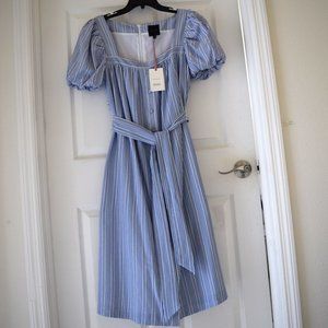 Alex Marie Logan Stripe Square Neck Short Sleeve Tie Waist Midi Dress